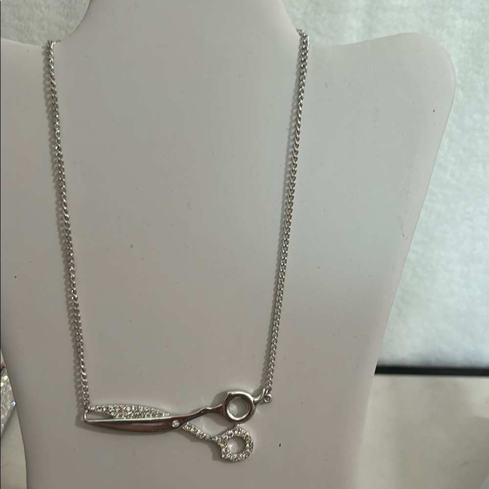 Elegant Silver Scissor Necklace with Crystal Accents